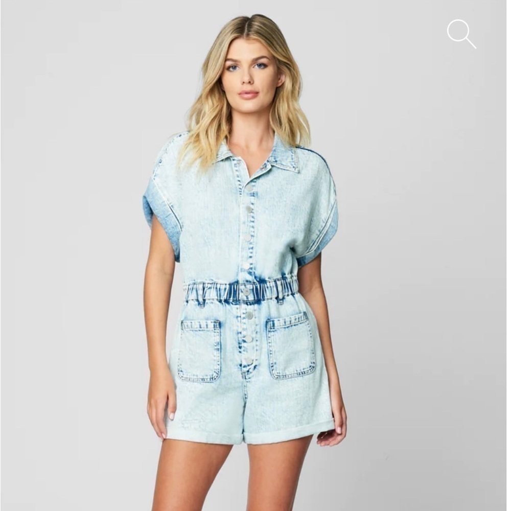Blank NYC Denim Romper Light Wash Sleeveless Button Down Has Collar NWT